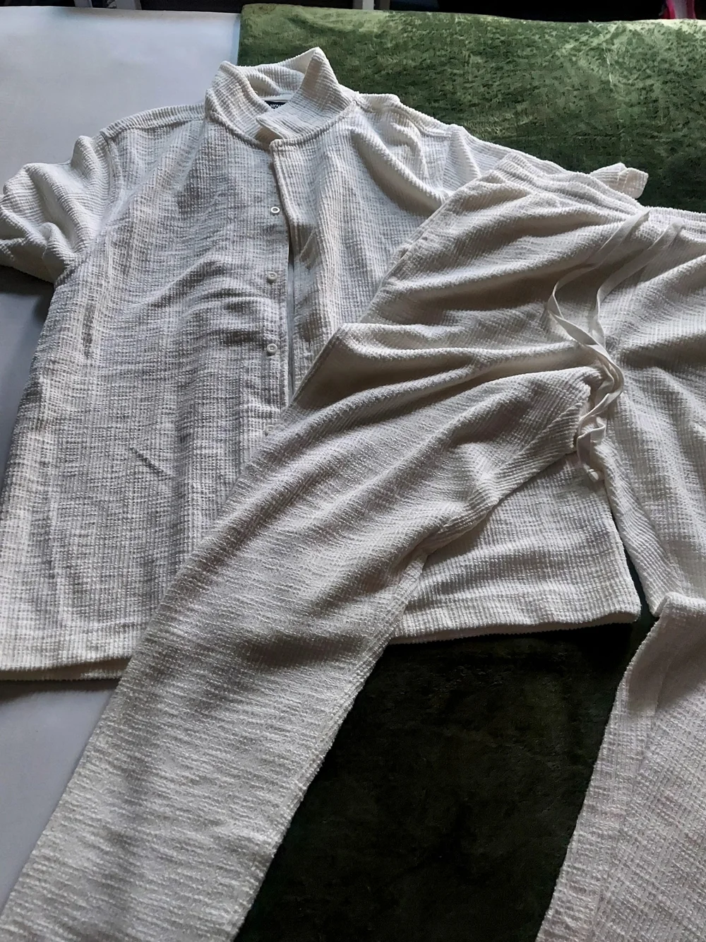 Dean Textured Short Sleeve Button Up Set - White